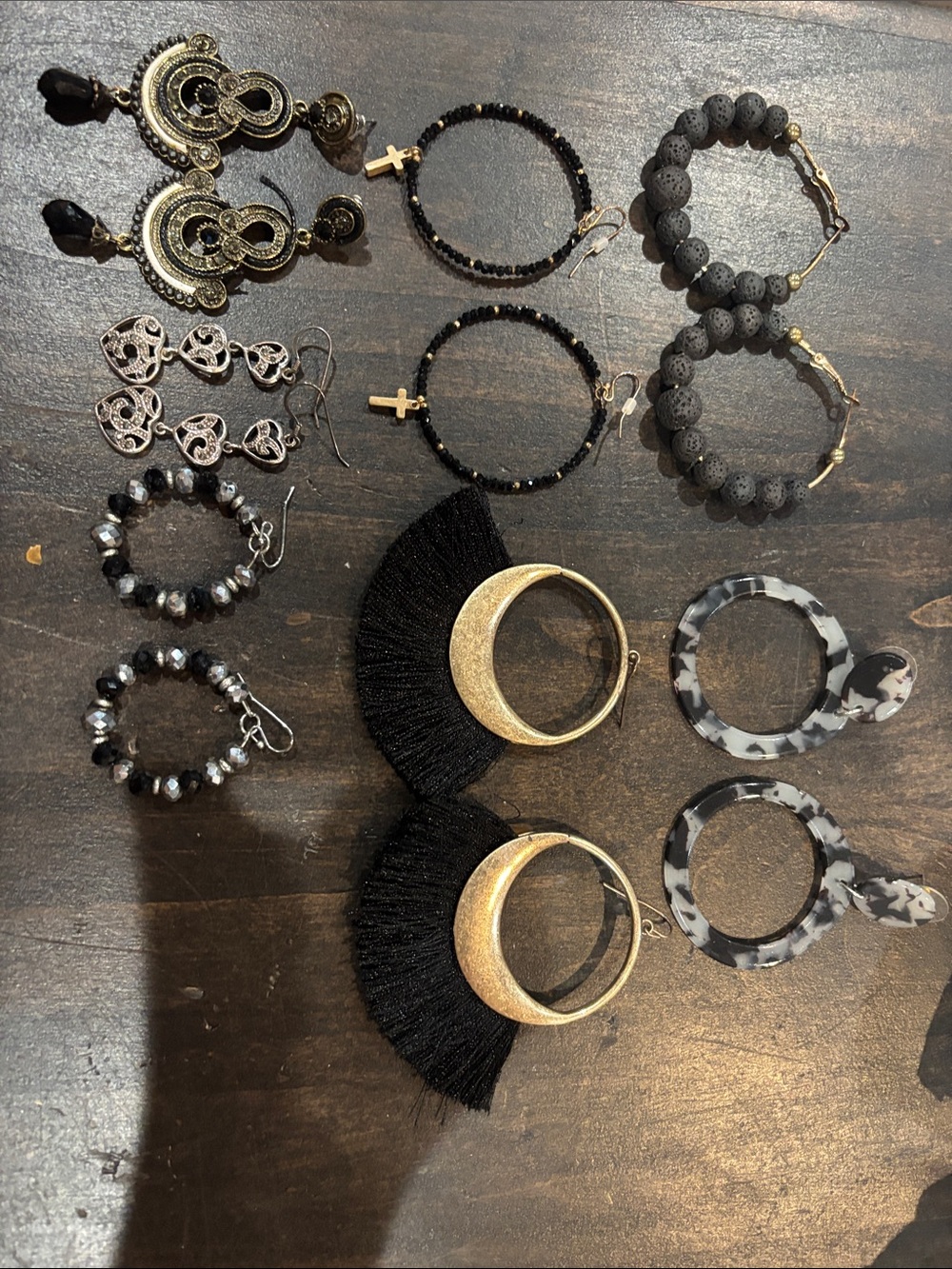 Black and Gold Crescent Fringe Hoop Earrings - Women Jewelry